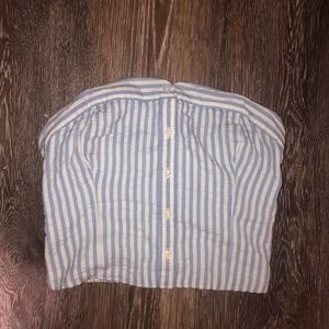Baby blue striped button down strapless top